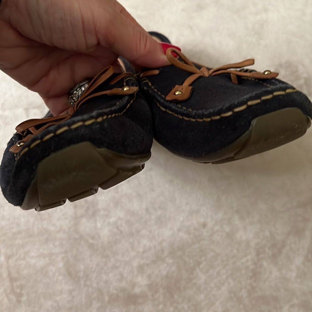 Clark’s Artisan Sz 9 Navy Suede Leather Rubber Sole Loafers EUC - Picture 7 of 9